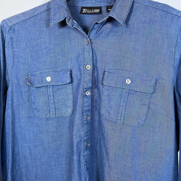 7th Avenue Design Studio New York & Co Women’s Size L Button Up Denim Shirt - Picture 2 of 10